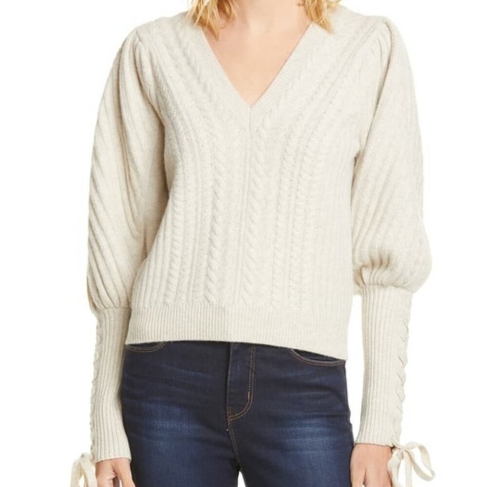 ✨ Ulla Johnson Wool–Cashmere Puff Sleeve Ribbon Cuff Sweater | Size P Boho Chic